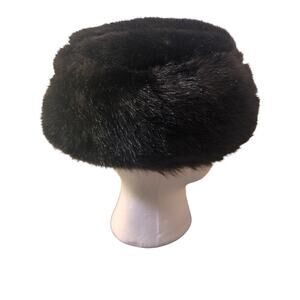 Vintage Black Faux Fur Pillbox Hat – Winter Cold Weather Retro Style